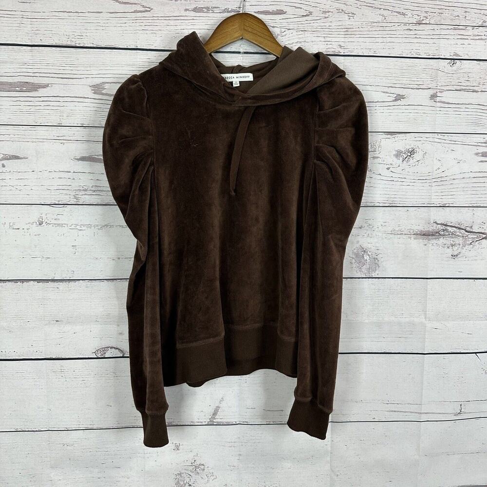 Rebecca Minkoff Sweater Womens Small Brown Velvet Janine Puff Sleeve Pullover